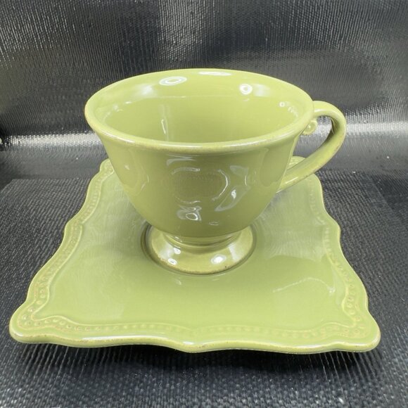 Pierre Deux Teacup And Saucer Set Ceramic Made In Portugal Cup Plate Set Green - Picture 9 of 16
